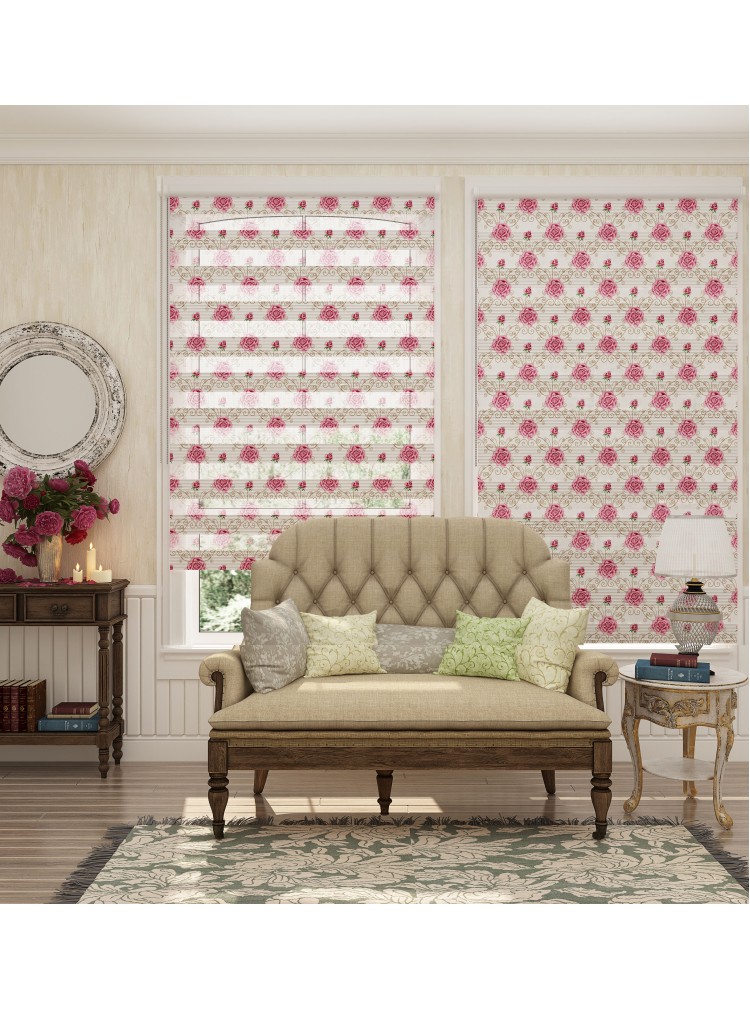 ZEBRA PERDE PEMBE GÜL MODELİ